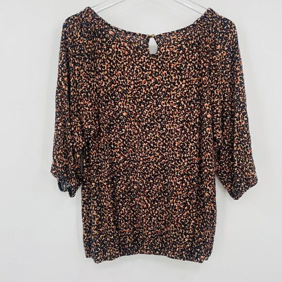 LOFT Size Small Tan & Black Cheetah Print 3/4 Sleeve Jersey Knit Blouse Top - Picture 9 of 9